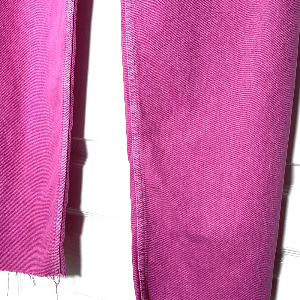 Zara Vibrant Pink Denim wide leg high waist raw hem cotton Jeans - Picture 3 of 11